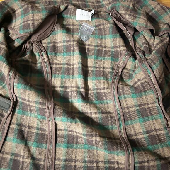 Lush Womens Business Preppy Plaid Wool Blend Double Breasted Blazer Jacket S - Picture 6 of 7